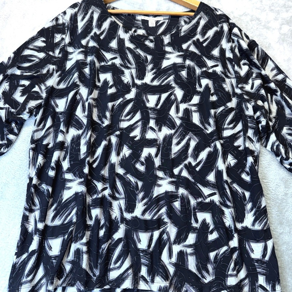 JM Collection Women's 3X Black White Abstract Plus Stretch‎ Knit Top 3/4 Sleeve